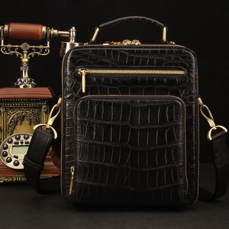 Alligator Leather Crossbody Single-Shoulder Briefcase Messenger Handbag-Front