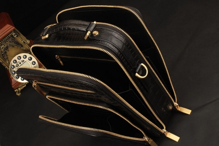 Alligator Leather Crossbody Single-Shoulder Briefcase Messenger Handbag-Inside