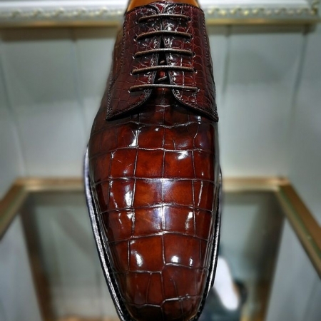 Alligator Leather Lace Up Derby Dress Shoes for Men-Upper