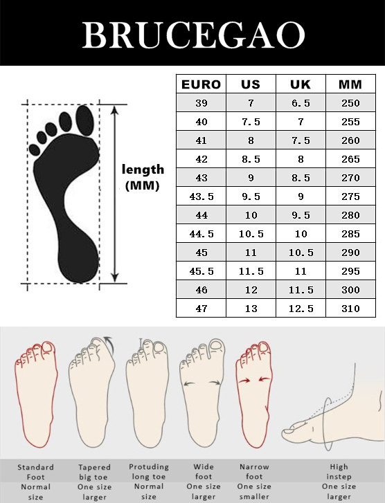 Designer Shoe Size Chart