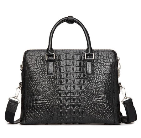 Business Mens Crocodile Leather Briefcase Bag Handbag Laptop Shoulder Bag-Black-Back