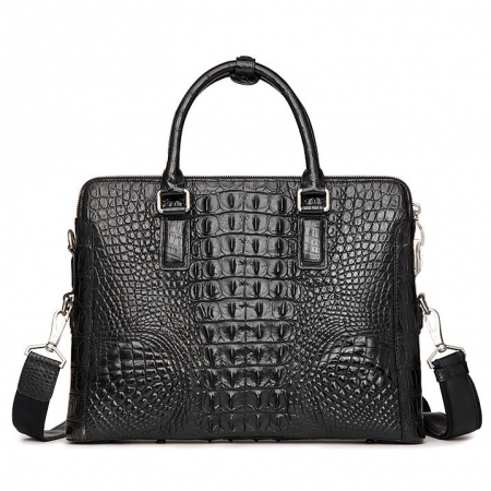 Business Mens Crocodile Leather Briefcase Bag Handbag Laptop Shoulder Bag-Black-Back