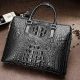 Business Mens Crocodile Leather Briefcase Bag Handbag Laptop Shoulder Bag-Black-Front