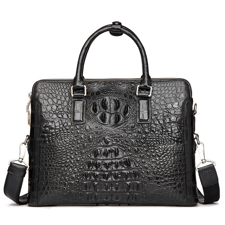 Mens Crocodile Leather Briefcase Bag Handbag Laptop Shoulder Bag-Black