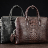 Business Mens Crocodile Leather Briefcase Bag Handbag Laptop Shoulder Bag-Display