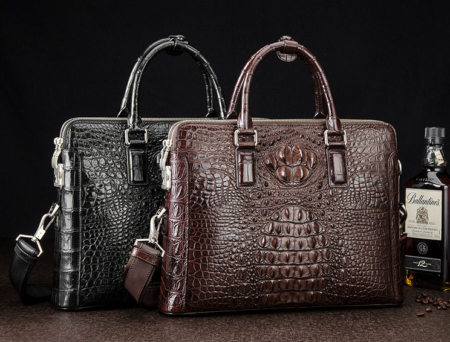 Business Mens Crocodile Leather Briefcase Bag Handbag Laptop Shoulder Bag-Display