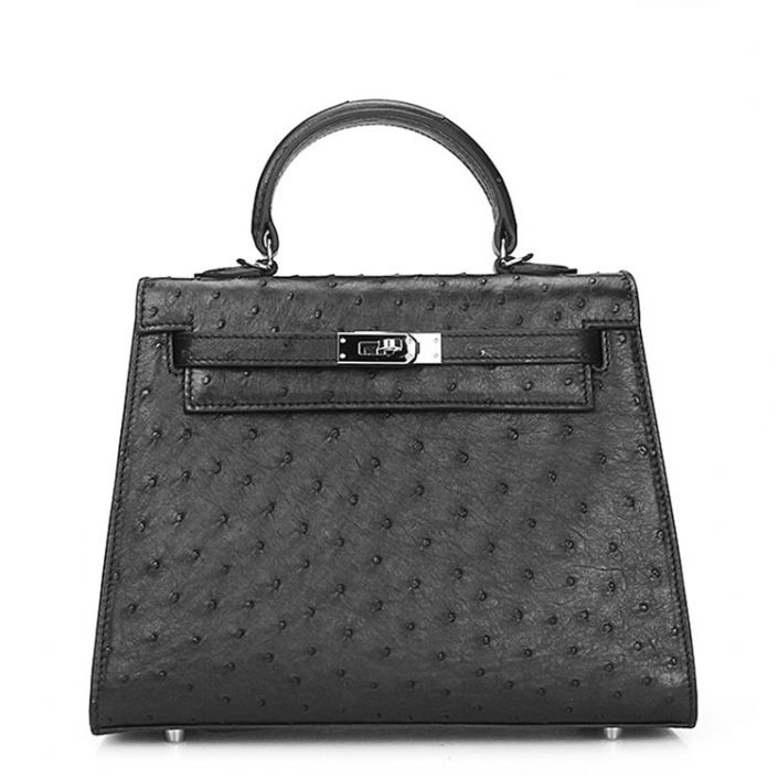 Designer Padlock Ostrich Leather Satchel Purse Crossbody Bag Handbag