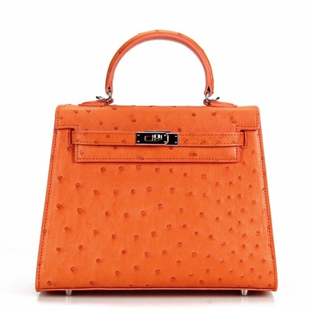 Designer Padlock Ostrich Leather Satchel Purse Crossbody Bag Handbag-Orange