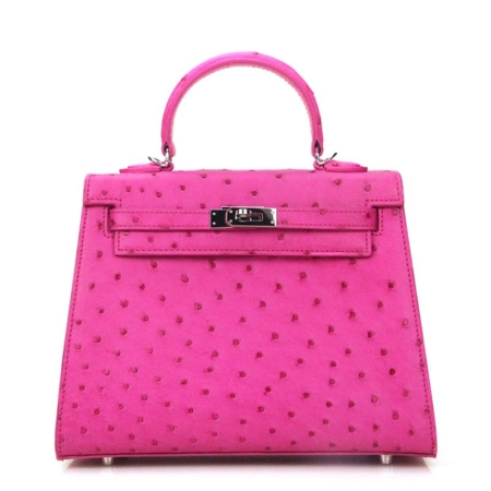 Designer Padlock Ostrich Leather Satchel Purse Crossbody Bag Handbag-Pink