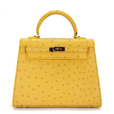 Designer Padlock Ostrich Leather Satchel Purse Crossbody Bag Handbag-Yellow