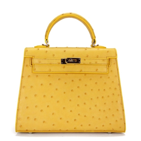 Designer Padlock Ostrich Leather Satchel Purse Crossbody Bag Handbag-Yellow