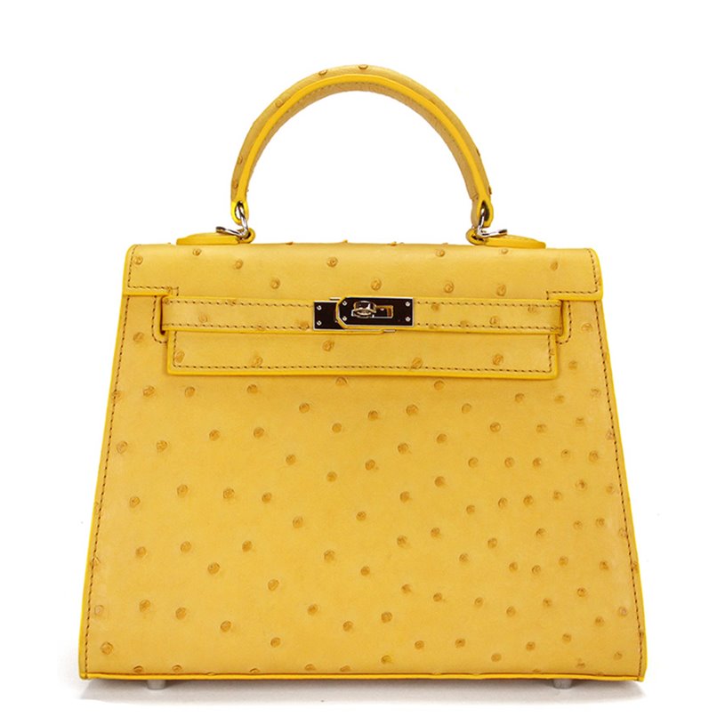 Yellow Croc-Effect Leather Handbags Lock Satchel Handbags