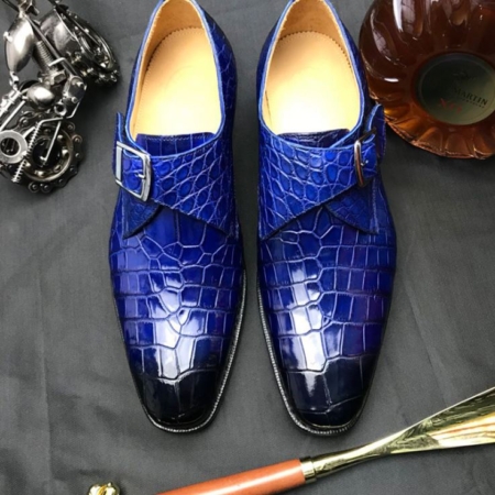 Formal Business Comfortable Alligator Skin Single Monk Strap Shoes For Men-Blue