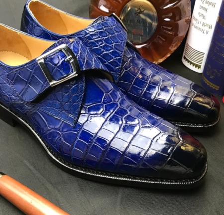 Formal Business Comfortable Alligator Skin Single Monk Strap Shoes For Men-Blue-Details