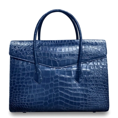 Men’s Crocodile Leather Briefcases Business Laptop Bags - Blue
