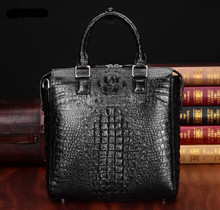 Modern Men's Crocodile Leather Briefcase Business Laptop Bag-Black