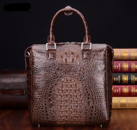 Modern Men's Crocodile Leather Briefcase Business Laptop Bag-Brown