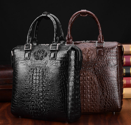 Modern Men's Crocodile Leather Briefcase Business Laptop Bag-Display