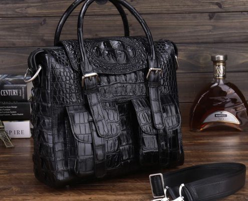 Multiple-pocket crocodile skin bag