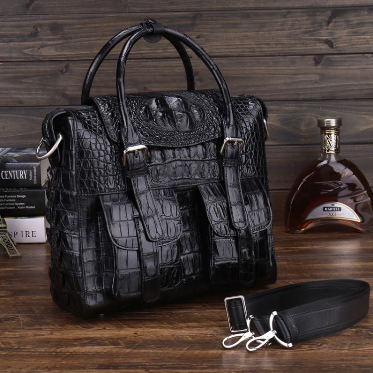 Multiple-pocket crocodile skin bag