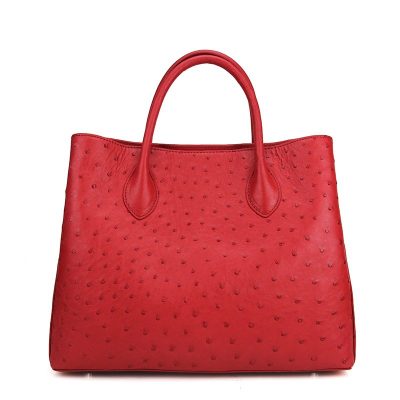 Ostrich Handbag Shoulder Bag Tote Purse-Red