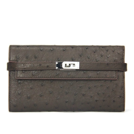 Ostrich Leather Wallet Clutch Purse-Coffee