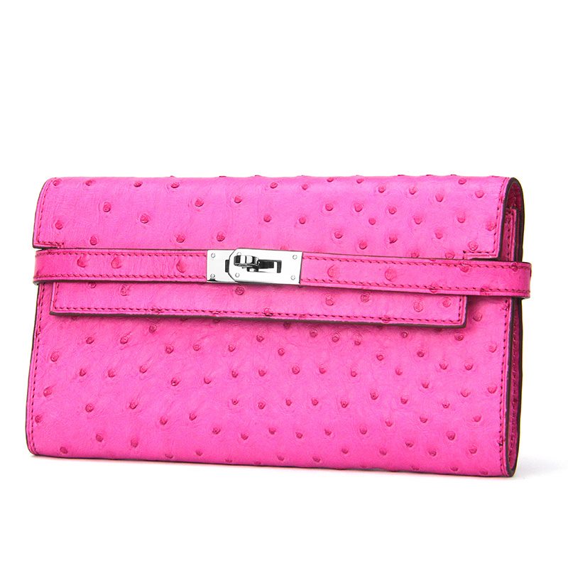 Wholesale Hot Sales Ostrich Pink Clutch Wallet Women Sexy Leather