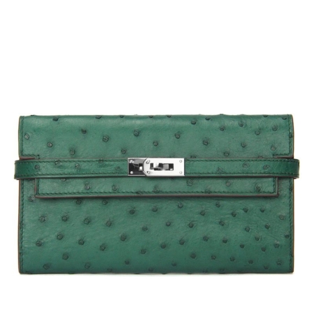 Ostrich Leather Wallet Clutch Purse-Green