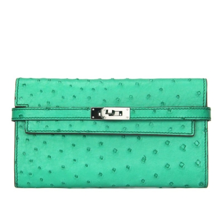 Ostrich Leather Wallet Clutch Purse-Light Green