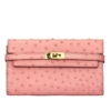 Ostrich Leather Wallet Clutch Purse-Pink