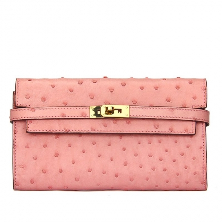 Ostrich Leather Wallet Clutch Purse-Pink