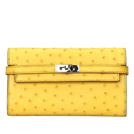 Ostrich Leather Wallet Clutch Purse-Yellow