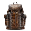 Alligator Skin Backpack Shoulder Bag Travel Bag-Brown