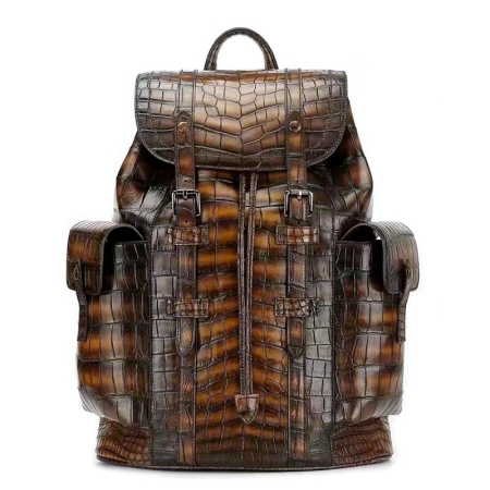 Alligator Skin Backpack Shoulder Bag Travel Bag-Brown