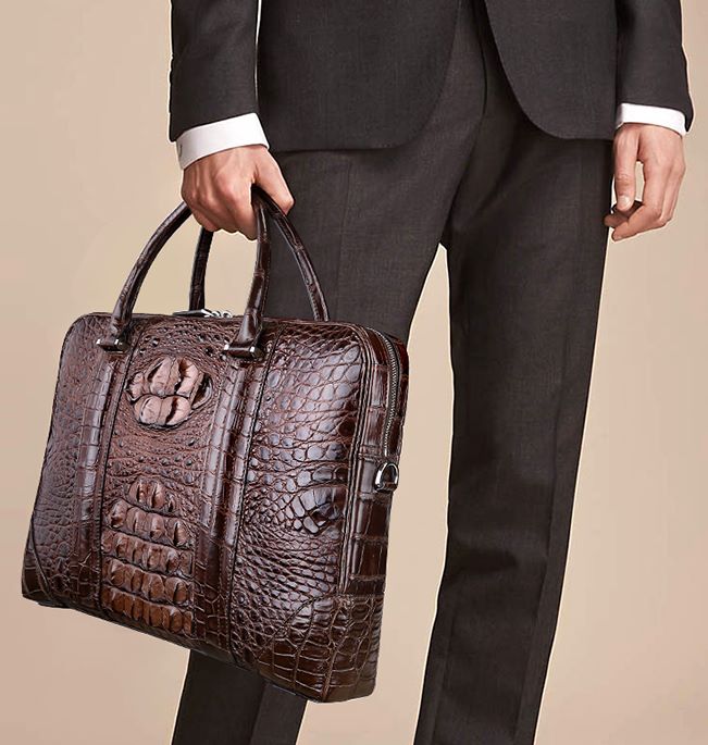 Handmade Classic Crocodile Leather Briefcase Laptop Bag Business Bag