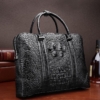 Handmade Classic Crocodile Leather Briefcase Laptop Bag Business Bag-Black-Display