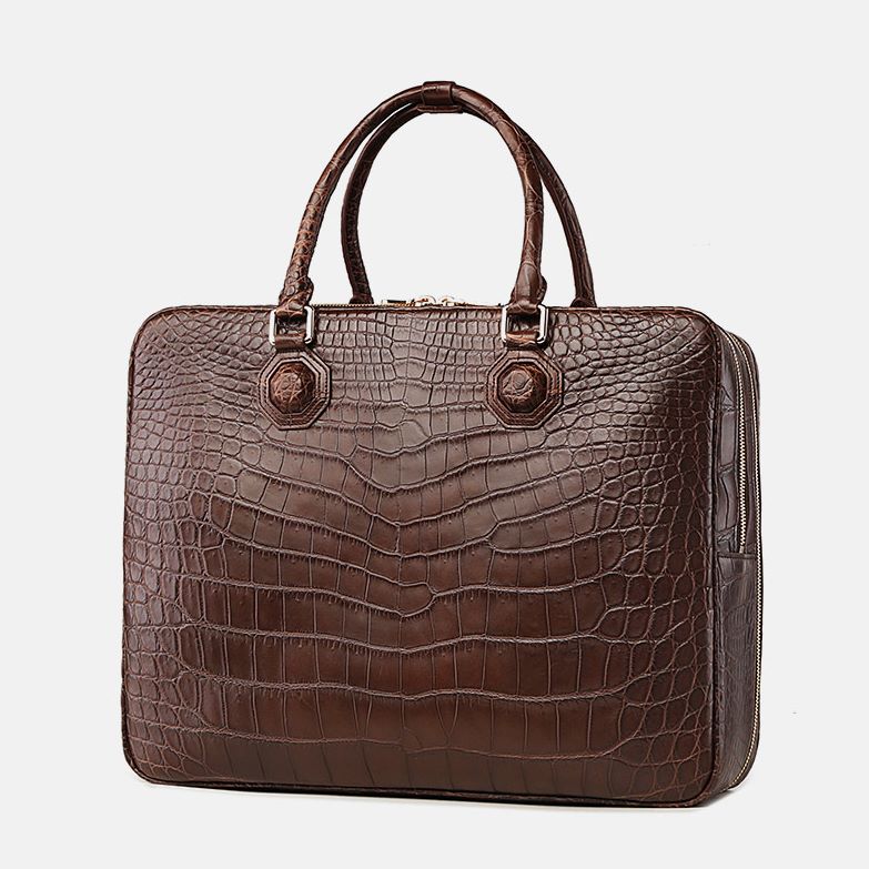 Large Alligator Leather Business Trip Briefcase for Men