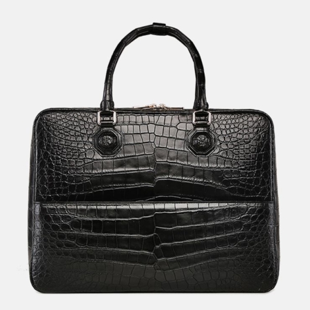 Large Alligator Leather Business Trip Briefcase for Men-Black