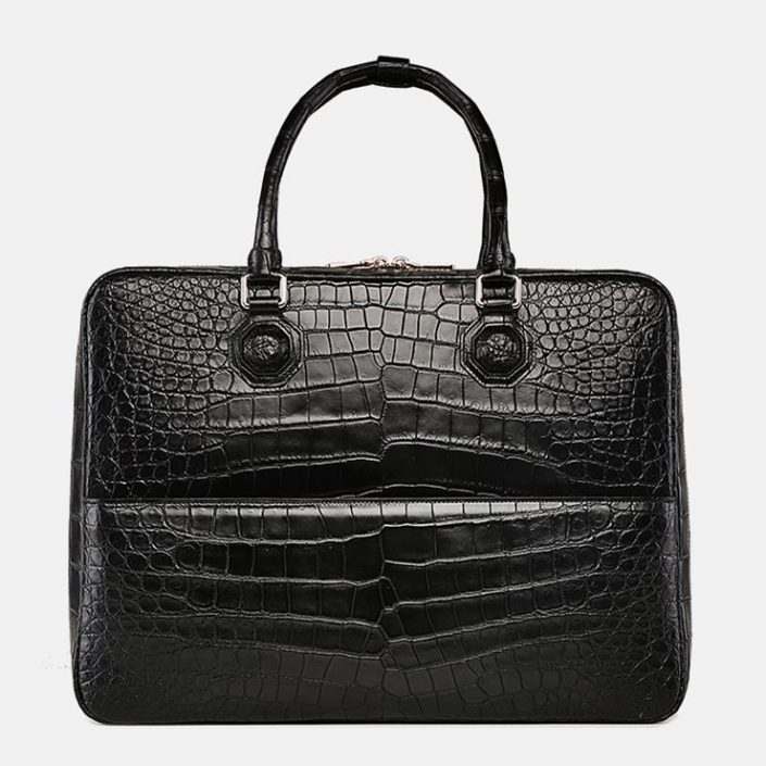 Large Alligator Leather Business Trip Briefcase for Men