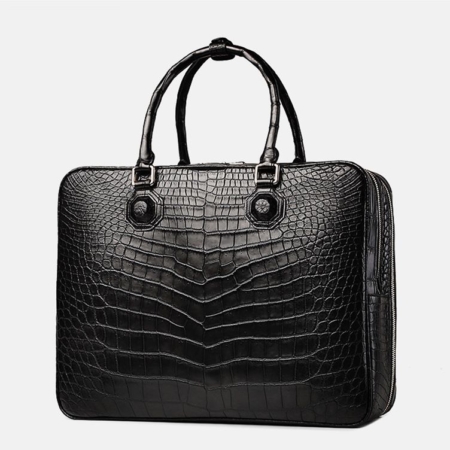 Large Alligator Leather Business Trip Briefcase for Men-Black-Back