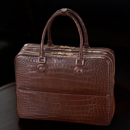 Large Alligator Leather Business Trip Briefcase for Men-Display