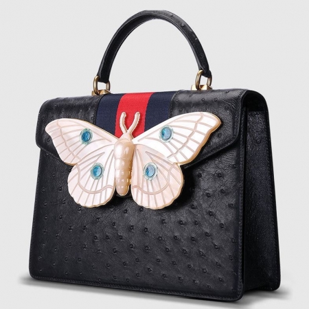 Luxury Genuine Ostrich Leather Handbag Crossbody Bag-Black