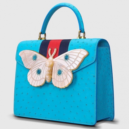 Luxury Genuine Ostrich Leather Handbag Crossbody Bag-Blue
