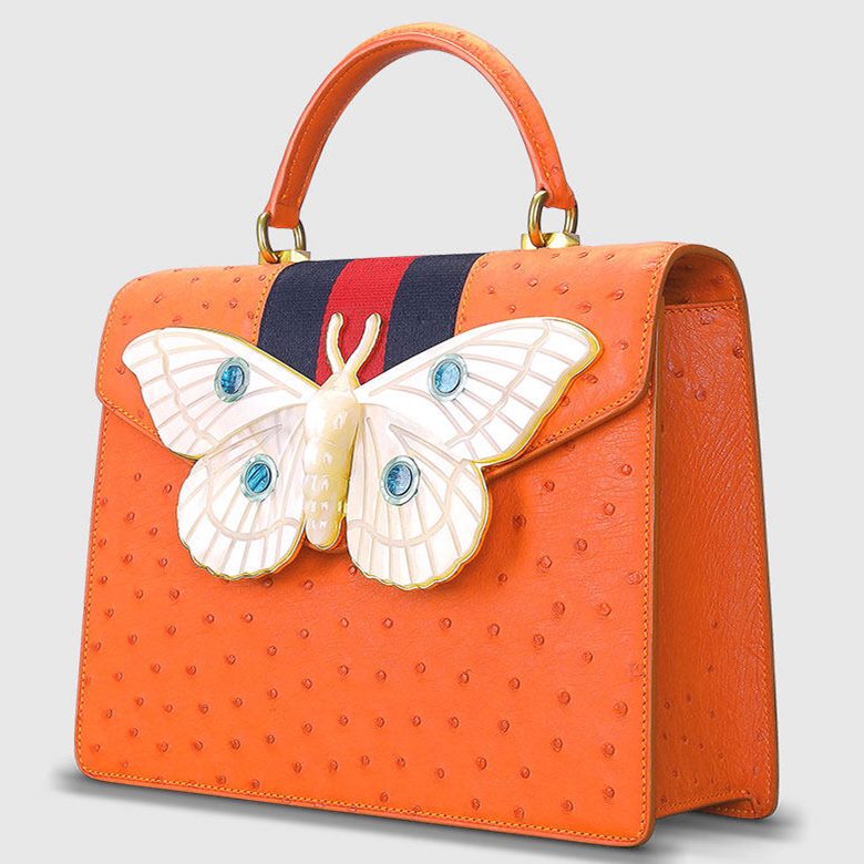 Handmade Orange Ostrich Leather Bag