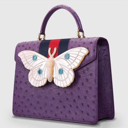 Luxury Genuine Ostrich Leather Handbag Crossbody Bag-Purple