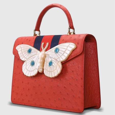 Luxury Genuine Ostrich Leather Handbag Crossbody Bag-Red