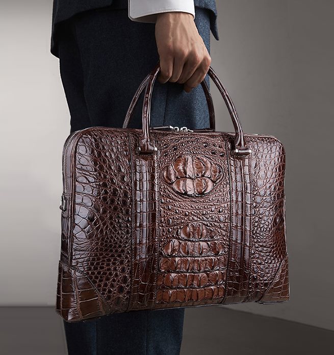 Handmade Classic Crocodile Leather Briefcase Laptop Bag Business Bag