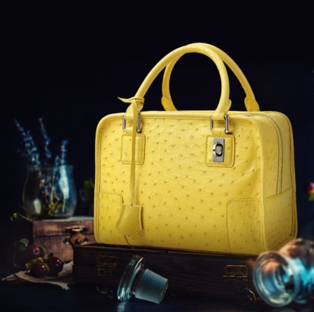 Ostrich Leather Satchel Ostrich Leather Handbag-Yellow