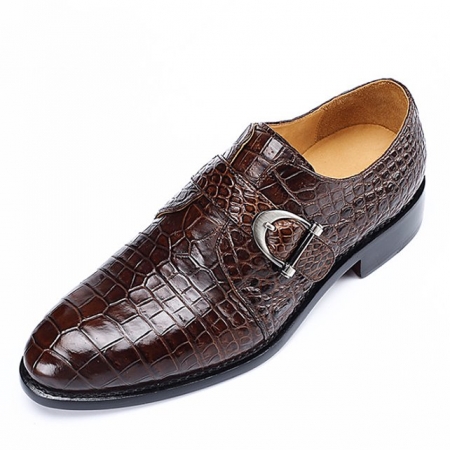 Alligator Leather Single Monk Strap Dress Shoes Oxford Formal Business Shoes