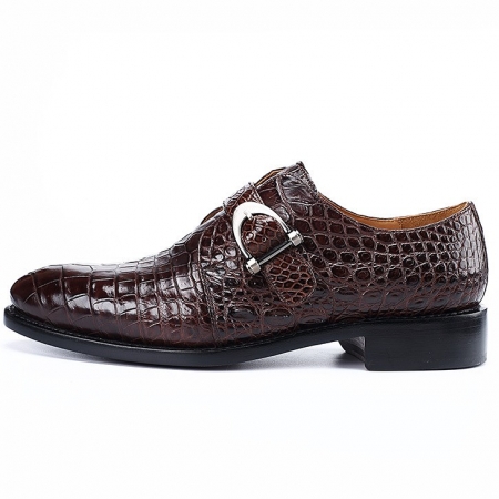 Alligator Leather Single Monk Strap Dress Shoes Oxford Formal Business Shoes-Side